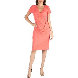 24seven Womens Faux Wrap Midi Dress, Pink, NWT